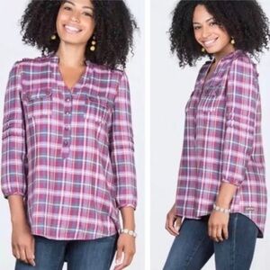Matilda Jane Plaid Partial Button-Up Women’s Top